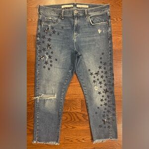 Pilcro and The Leatherpress Jeans Sz 31 Blue Slim Boyfriend Frayed Distressed